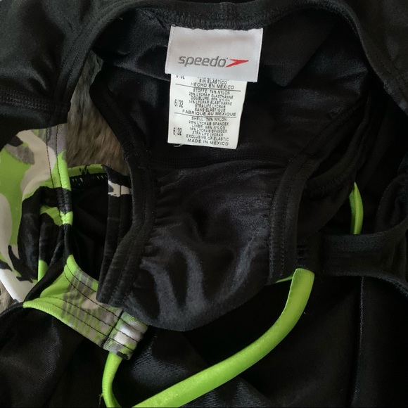 Speedo Black & Green Graffiti Swimsuit Sz 6 - Picture 7 of 8